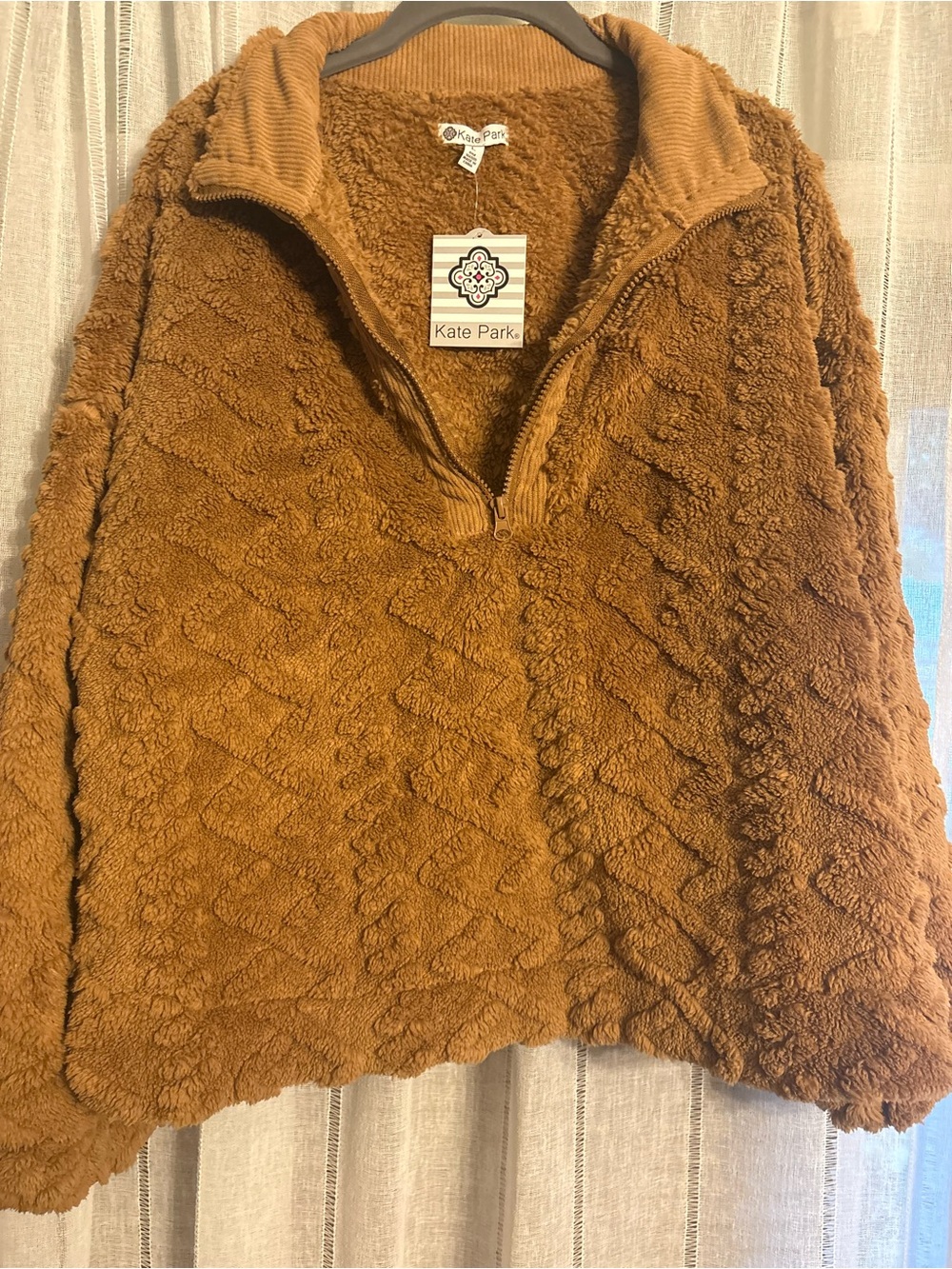 Kate Park Plush Sherpa Pullover Turtleneck - Camel Brown
